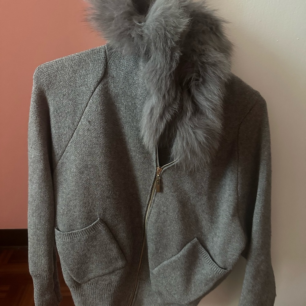 Gray Fur-Trimmed Women's Jacket
